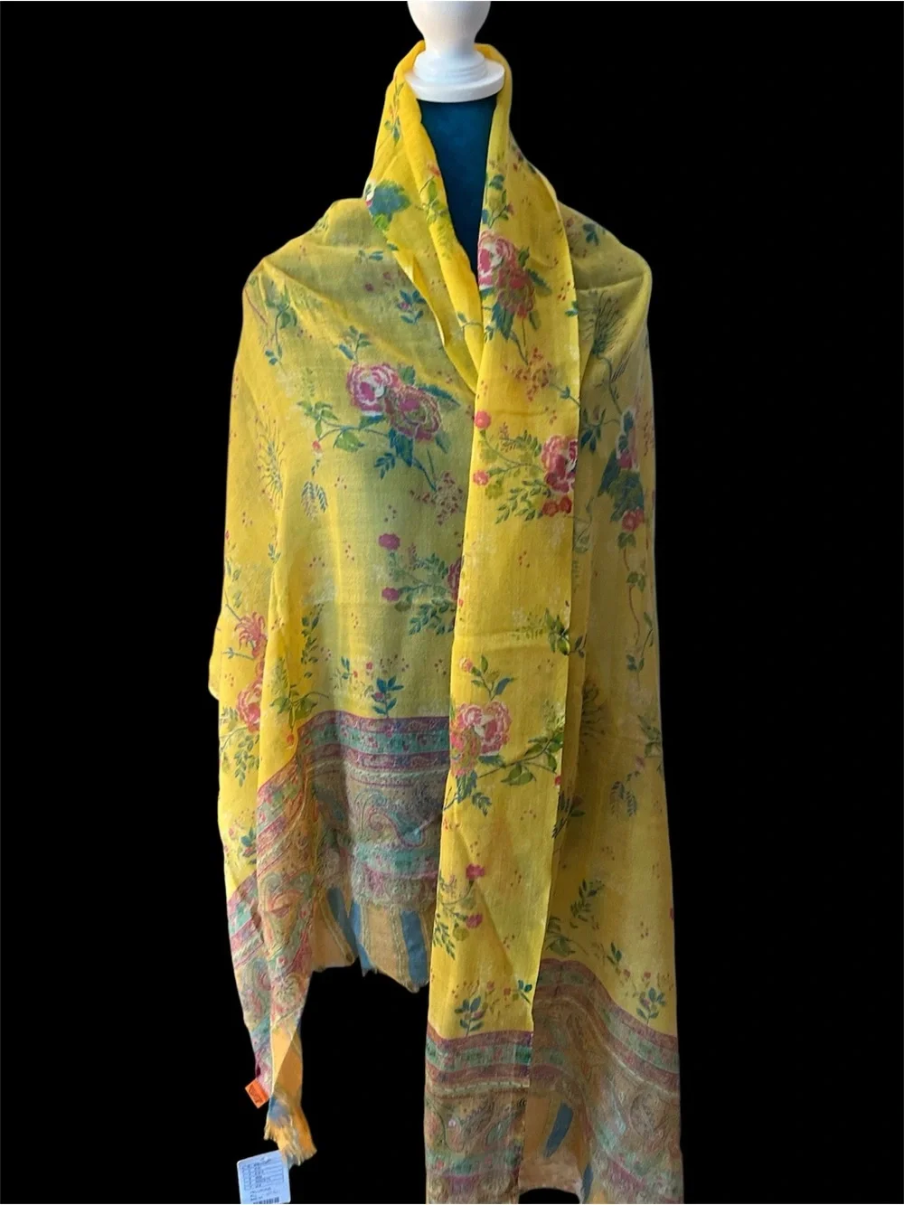 Yellow Floral Lightweight Scarf - large use as a shawl or scarf pretty print